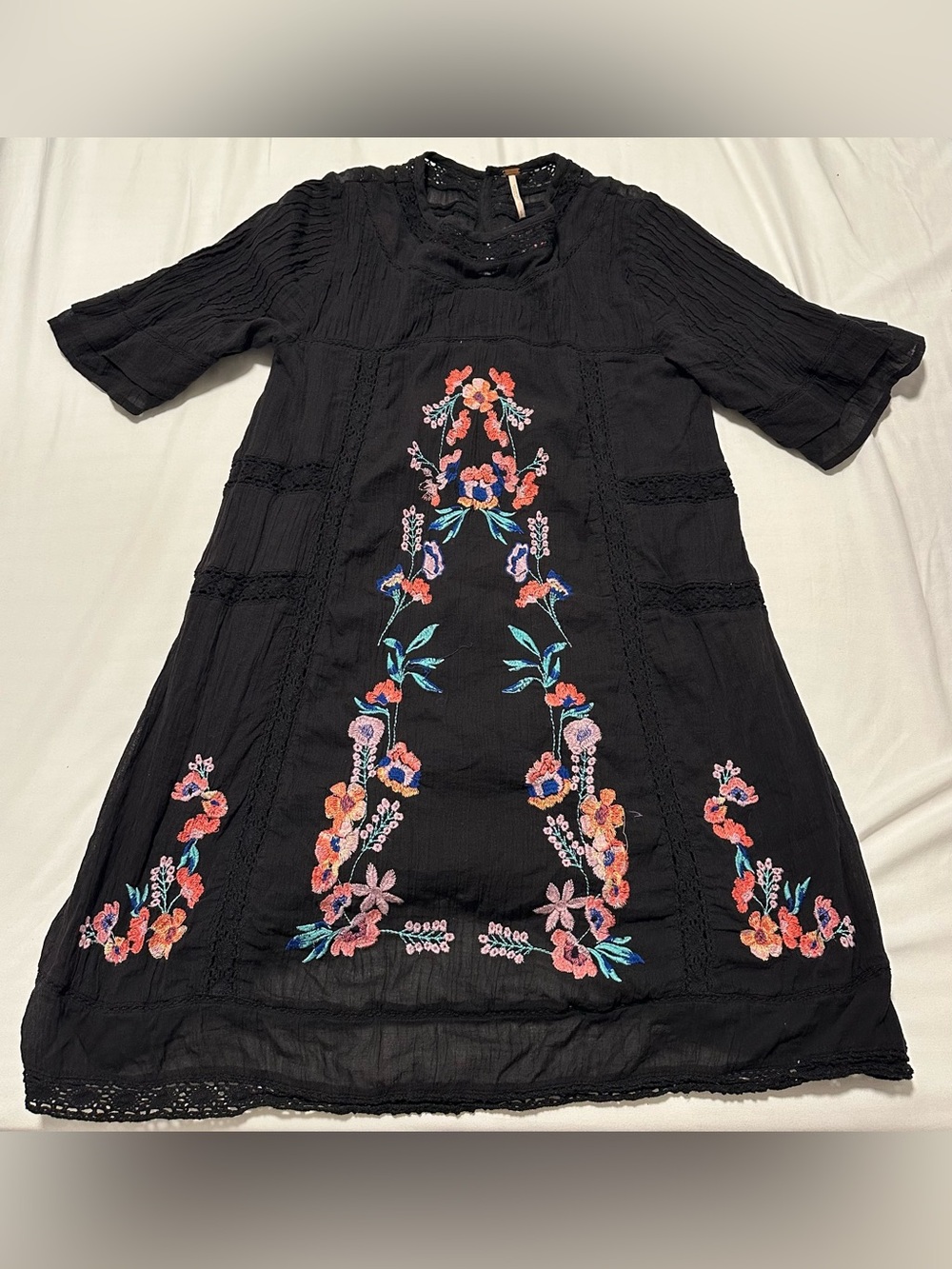 Free People Perfectly Victorian Black Embroidered Dress Size S